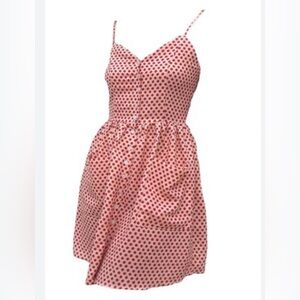 FOREVER 21 Sleeveless Red Polka Dot Mini Button Down Sun Dress Pockets NWT Sz M